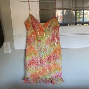 Stunning multicoloured dress in excellent condition featuring sequins- 38 or 8